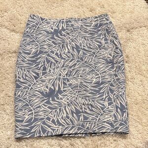 LOFT Blue and White Leaf-Print Pencil Skirt
